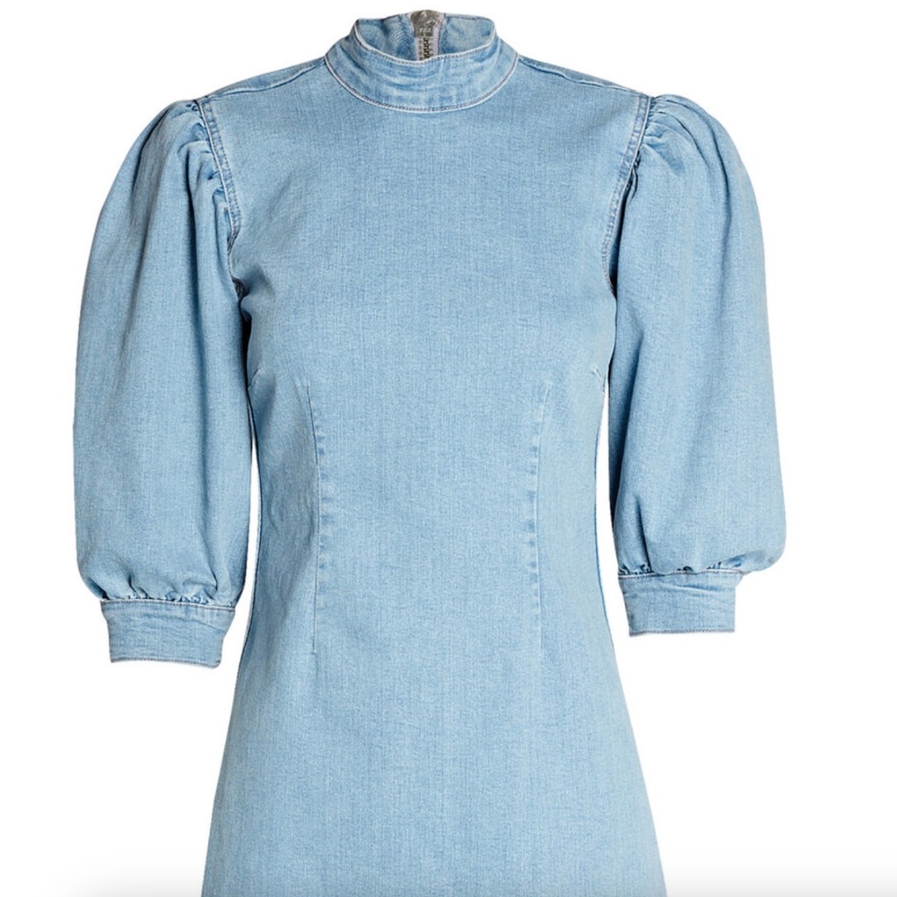 GANNI Light Blue Denim Jeans Shift Dress w/ Puff Sleeves Sz 12 US (NWOT)